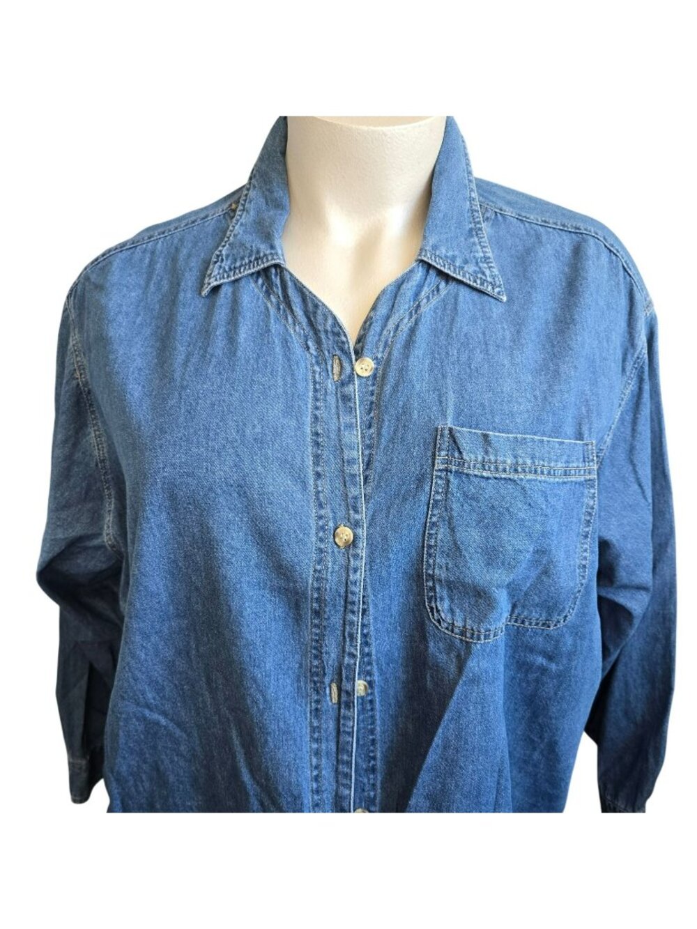 Bill Blass Womans 3X Denim Button-Up Shirt With Pocket V-Neck JJ4298